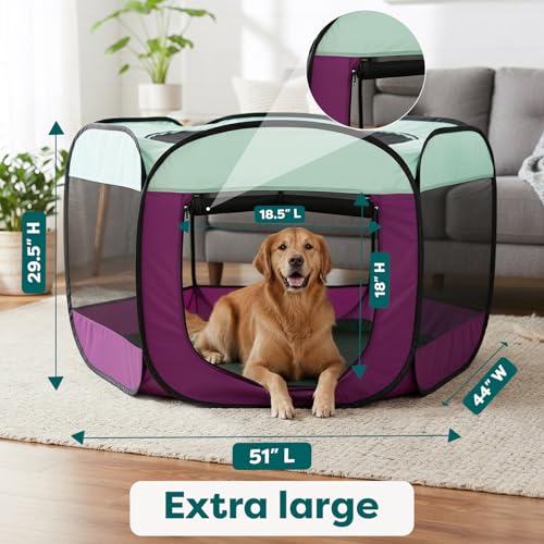 Image of FurHaven Soft-Sided Dog & Cat Playpen, Portable Foldable Indoor & Outdoor Pet Playpen with Mesh Windows & Zippered Door, Purple, Extra Large