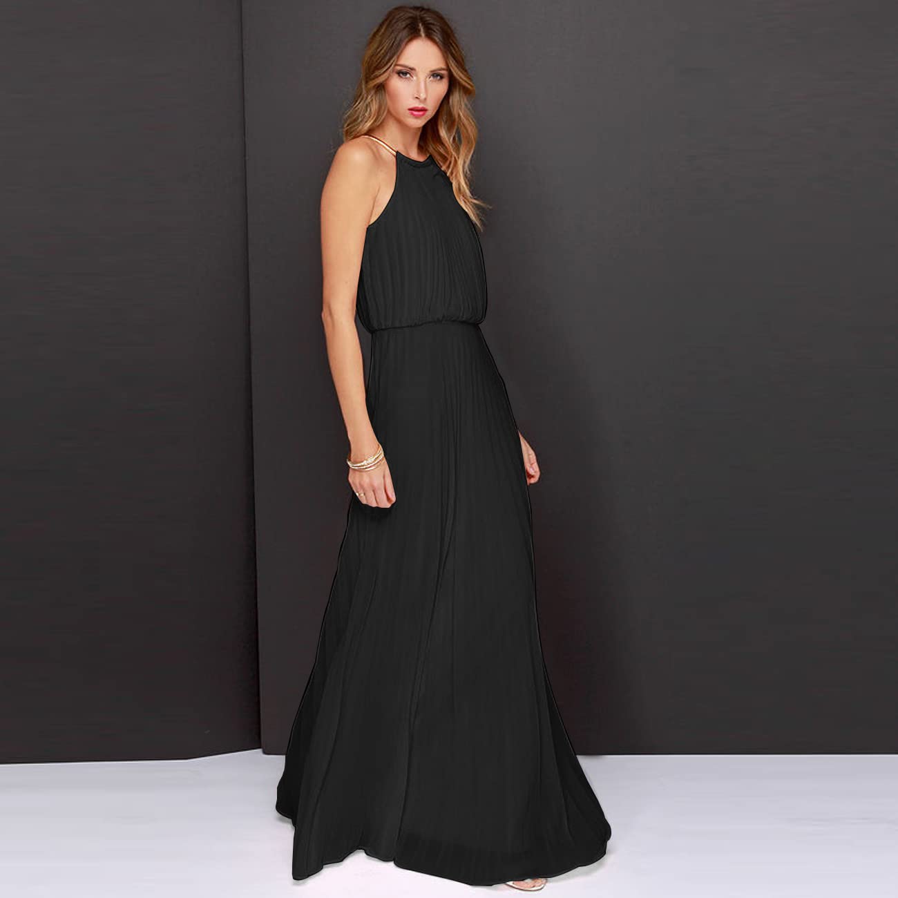 Vestito Donna Eleganti Abito da Sera Lungo Vestito con Senza Maniche Bodycon Cocktail Aderente Party