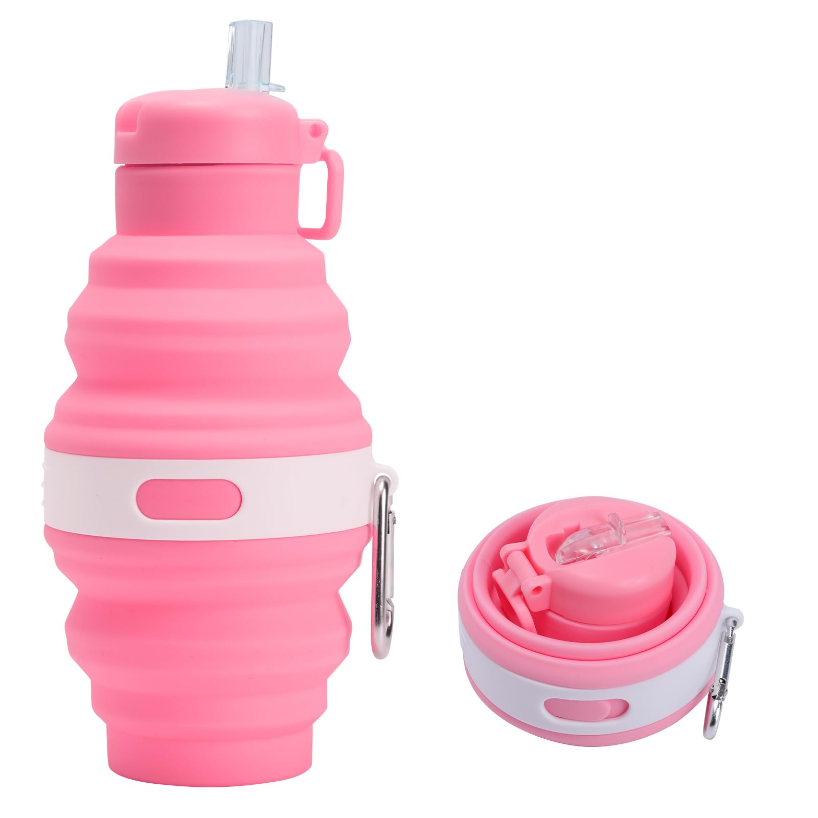 Mayoii Pink Collapsible Silicone Water Bottle - Portable With Suction Nozzle For Travel (Pink)