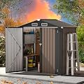 5.6 x 3.2 FT Outdoor Metal Storage Shed, Lockable Steel Garden Tool Shed with Sloped Roof for Backyard Patio Lawn, Brown