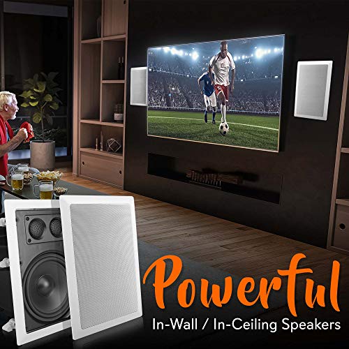 Pyle Ceiling Wall Mount Enclosed Speaker - 400 Watt Stereo In-wall / In-ceiling 6.5" Enclosed Full Range Deep Bass Speaker System - 50Hz-20kHz Frequency Response, 4-8 Ohm, Flush Mount - PDIW87 White