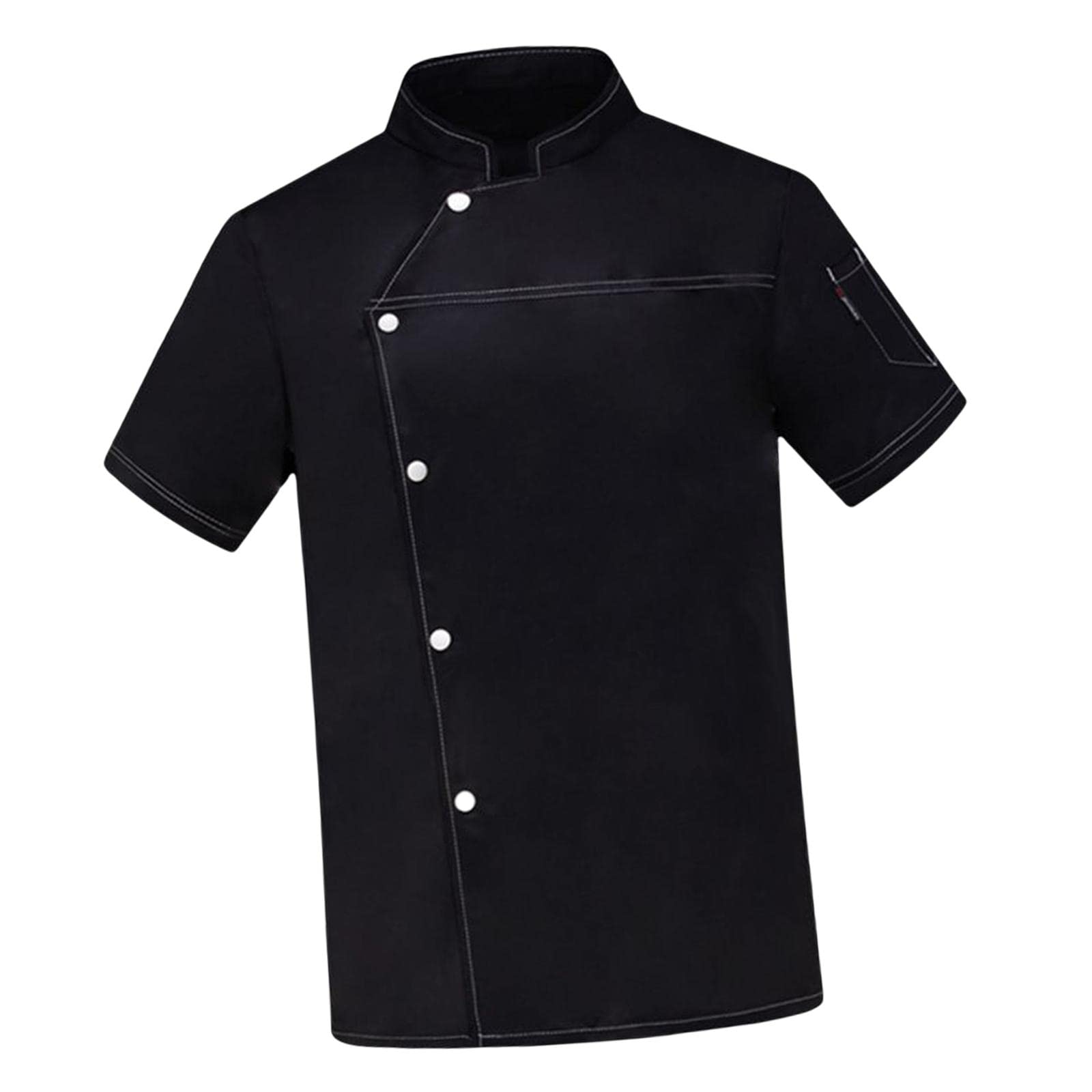 fashionmyday Fashion My Day® Unisex Chef Coat Short Sleeve Top Uniform Chef Clothes Chef Jacket for Cafe Black Color L | Other Uniforms and Work Clothing-picture-15