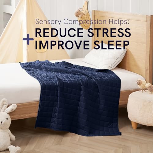 YnM Exclusive Kids Weighted Blanket, Soothing Cotton, Smallest Compartments with Glass Beads, Bed Blanket for One Person of 90lbs, Ideal for Twin Bed (41x60 Inches, 10 Pounds, Navy)