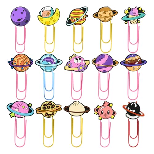 VINZOR 15 Clip para Papel con Temática Espacial y de Planetas, Colección de 15 Diseños Únicos, Divertidos para Oficina, Escuela, Organización de Documentos y Como Regalo para Amantes de la Ciencia