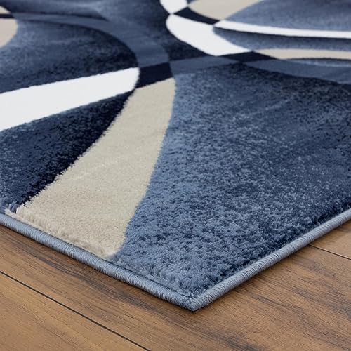2305 Geometric Abstract Navy 2x7 Area Rugs for Entryway