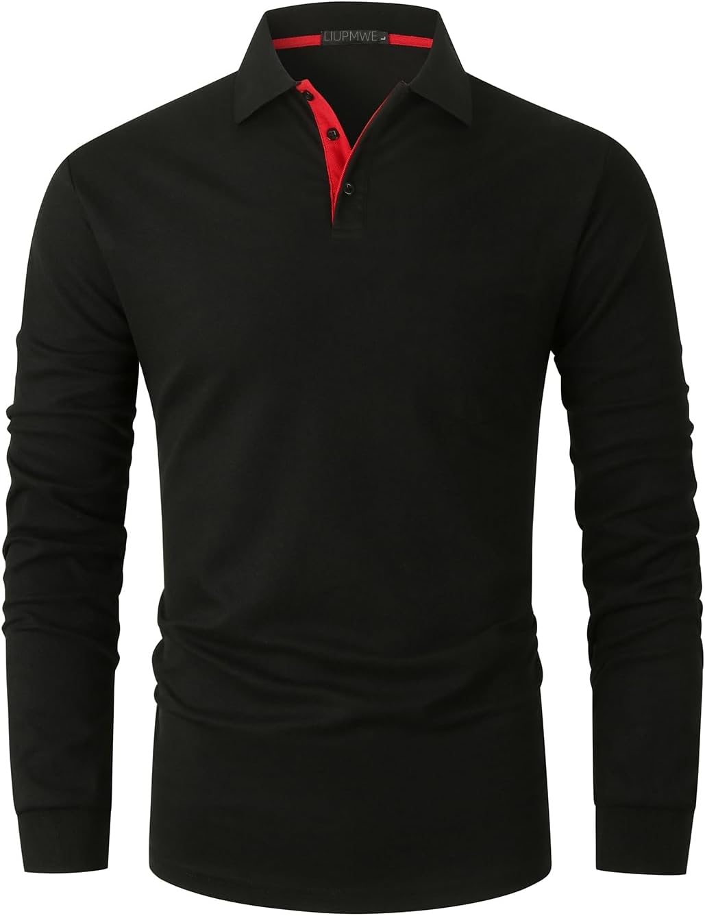 LIUPMWE Polo Shirts for Men Long Sleeve Golf Shirt Slim Fit Classic Plaid Collar Cotton Golf T-Shirts Casual Polo Shirts