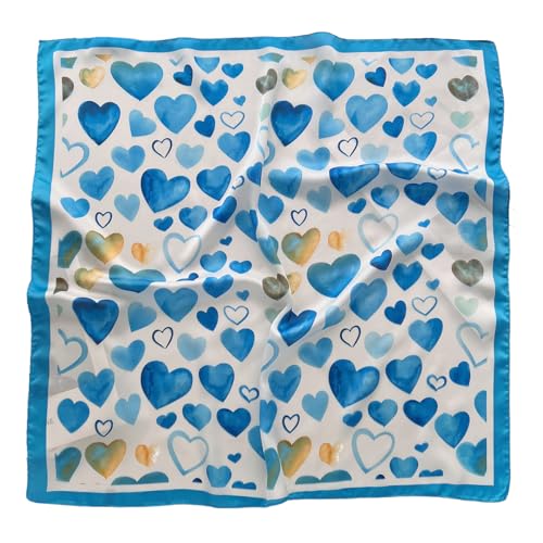 SmilerSmile 27.5" Silk Like Head Scarf For Women, Satin Hair Scarfs Large Square Scarves Printed Bandana Neck Gaiter Hand Wrist Band Wrap (Blue Heart)