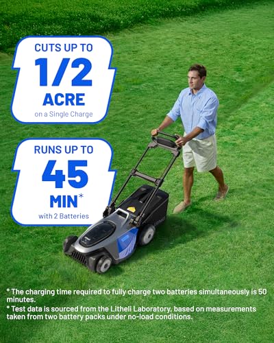 Image of Litheli 21 inch Electric Lawn Mower Cordless, Self-Propelled Electric Mower with 40V Brushless Motor, Battery Powered Lawn Mower 2x8.0Ah Batteries and Rapid Charger Included