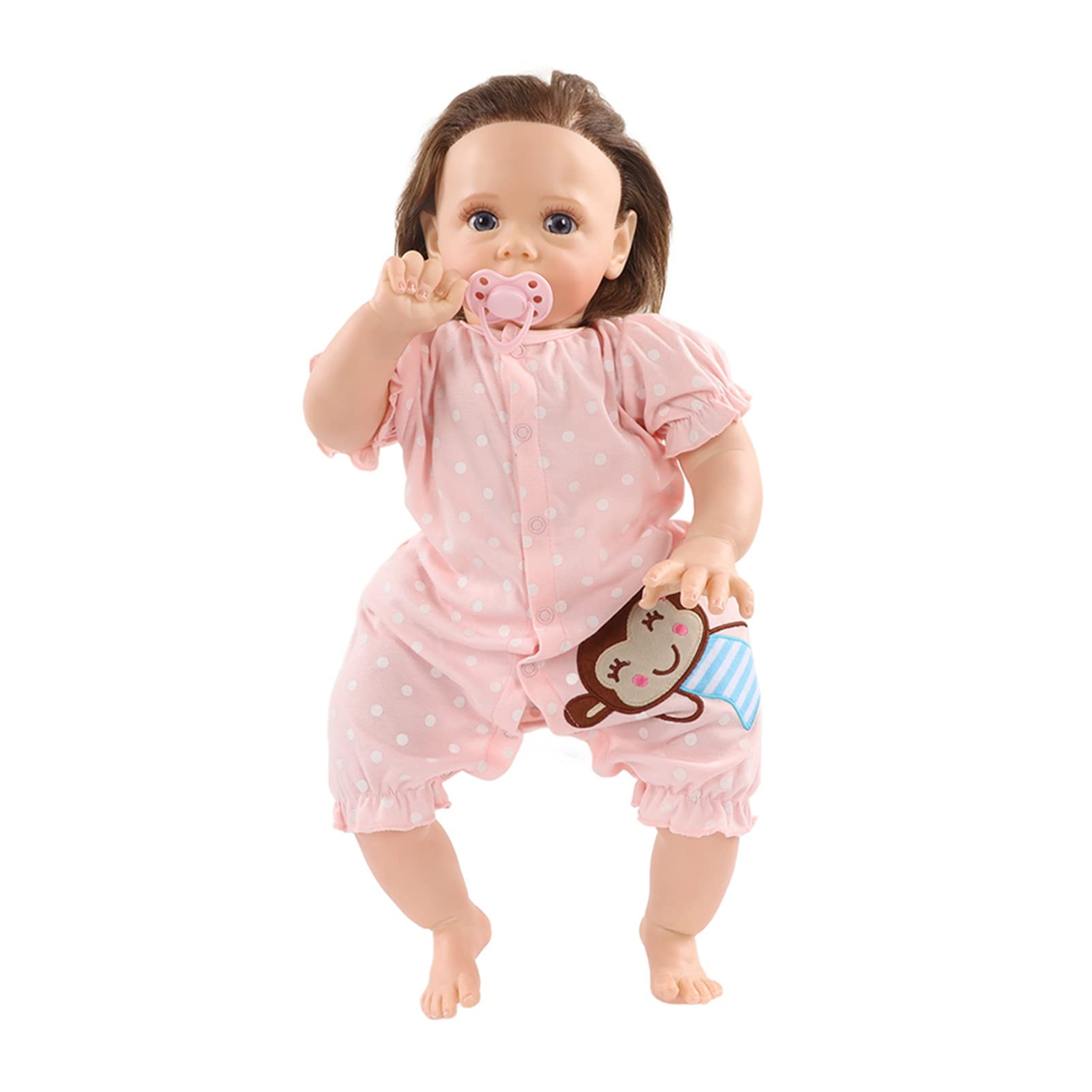 Focket Lalki Reborn, 55 Cm Miękkiego Silikonu, Realistyczne, Realistyczne Noworodka, Lalki Baby, Silikonowe Całe Ciało Reborn ze Smoczkiem i butelką Mleka na Prezent Urodzinowy dla Dzieci i zabawę