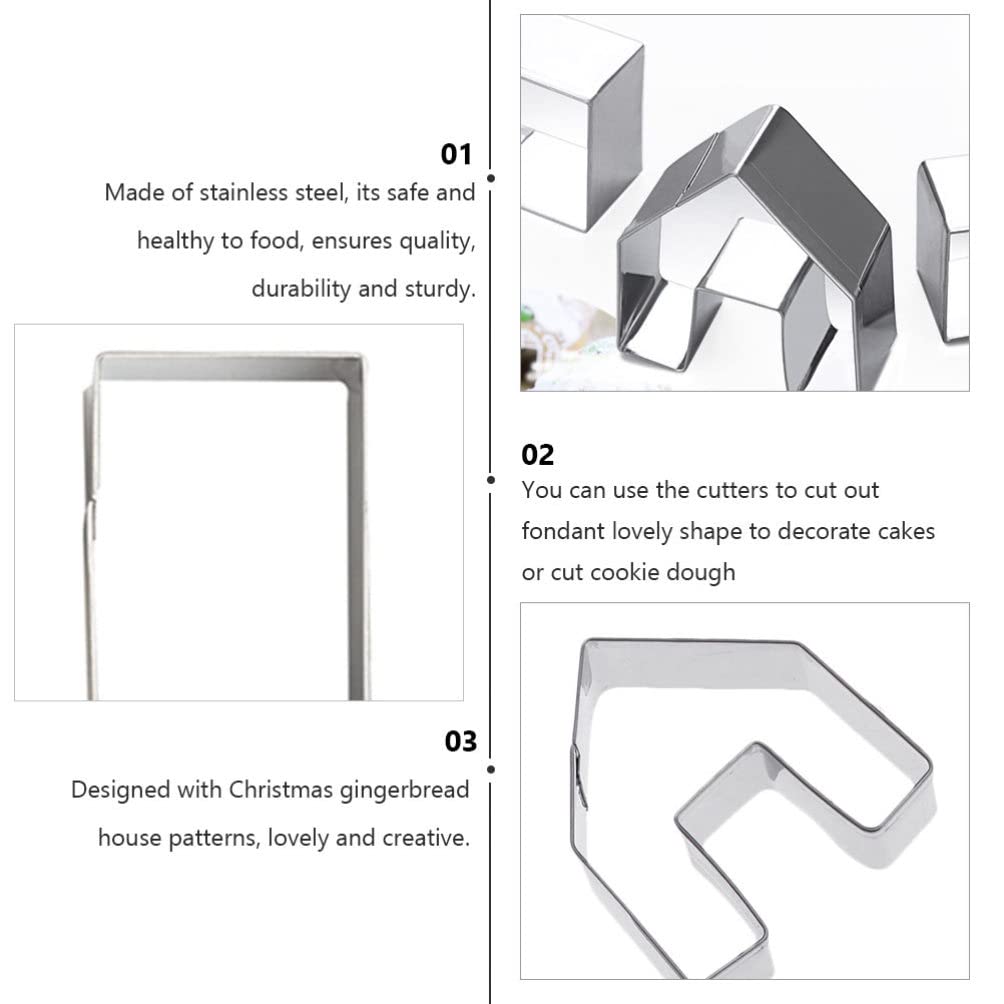 Tomaibaby 5 Sets/ 15Pcs Christmas Cookie Cutters Set 3D Acero Inoxidable Mini Gingerbread Casa Cortador de Galletas Kit Hornee su Propia Peque?a Casa de Navidad DIY Herramientas para