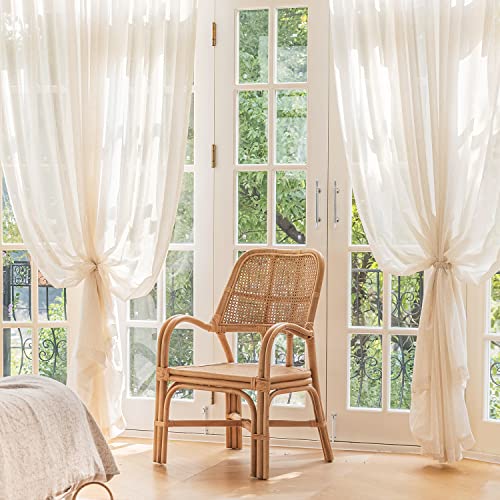 Image of FMFUNCTEX Linen Sheer Pinch Pleated Curtains for Living Room, Linen Flax Beige 96 Inches Long Sheer Curtain Panels for Bedroom, Natural Back Tab Window Drapes for Farmhouse, Rod Pocket 2 Panels