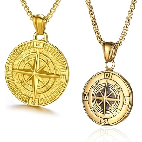 AZFVBQL Compass Necklace for Men Chain Stainless Steel Compass Pendant Male Jewelry Cover