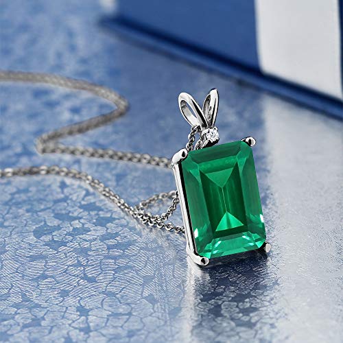 Gem Stone King 925 Sterling Silver Green Simulated Emerald And White Diamond Pendant Necklace For Women (6.52 Cttw, Emerald Cut 14X10Mm, With 18 Inch Silver Chain) #TOP1