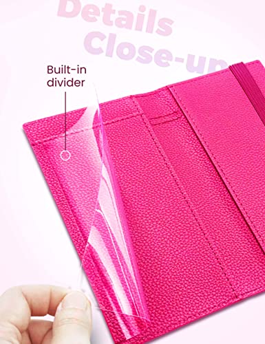 Image of Yarnic Checkbook Cover for Personal Checkbook, Checkbook Holder with Pen Holder & Built-in Clear Plastic Divider for Duplicate Checks (Hot Pink)