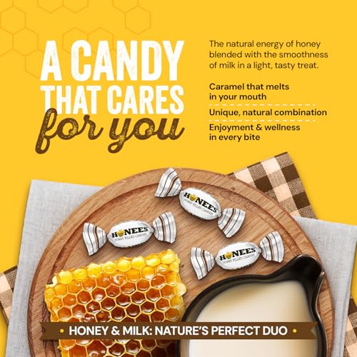 Honees Honey Caramels Hard Candy Individually Wrapped | Natural & Healthy Candy, Italian Made with Milk & Pure Honey, 1 Pack (2.59 oz) - image 6