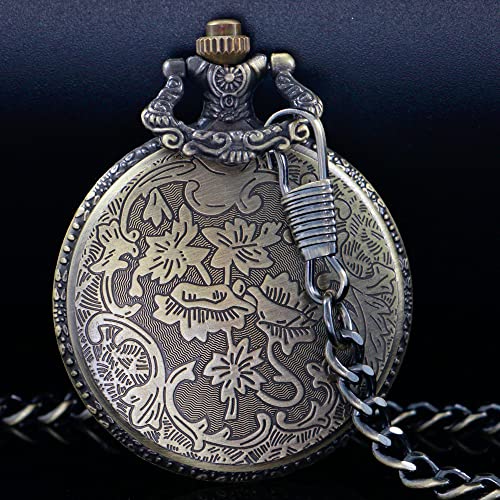 Image of Tiong Vintage Pocket Watch Engraved Cowboy Skull Wolf 3D Pattern Arabic Numerals Quartz Pocket Watch with Chain Best Gifts