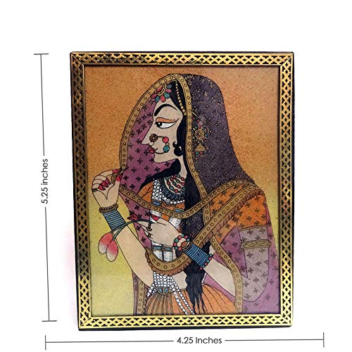 Image of Gemstone Bani Thani Print Wooden Jewelry Box for Women, Brass Border Painting (5.28)
