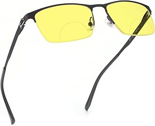 laureles Night Vision Bifocal Reading Glasses Men Business Half Frame Readers Metal Eyewear Women (Brown, 2, multiplier_x)