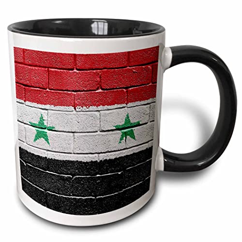 3dRose National flag of Syria painted onto a brick 11oz Two-Tone Black Mug