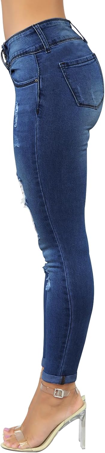 KUNMI Women's Skinny Ripped Trendy Jeans Distressed Stretchy Denim Pants - Image 3