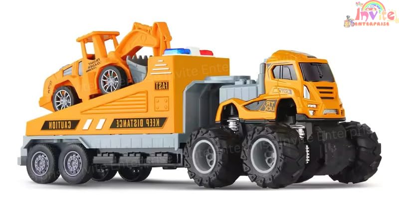 Image of 1:43 4Wd Diecast Alloy Engineering Excavator Truck Toys With Friction Powered Miniature Car Vehicle Toy For Kids, Boys And Girls (Pack Of 1 - Multi Engineering Excavator Truck)
