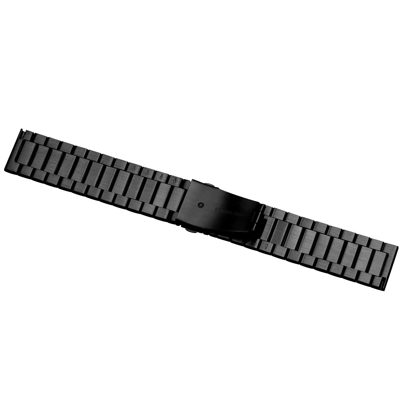 Bracelet de montre fin solide en acier inoxydable brossé mat à libération rapide pour homme et femme 18 mm boucle pliable noire