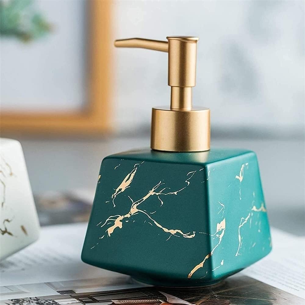 Dispenser di sapone alla moda in ceramica, dispenser per lozioni da bancone, bottiglia per lozione da bagno ricaricabile per sapone da doccia, dispenser di sapone di alta qualità, verde, 260