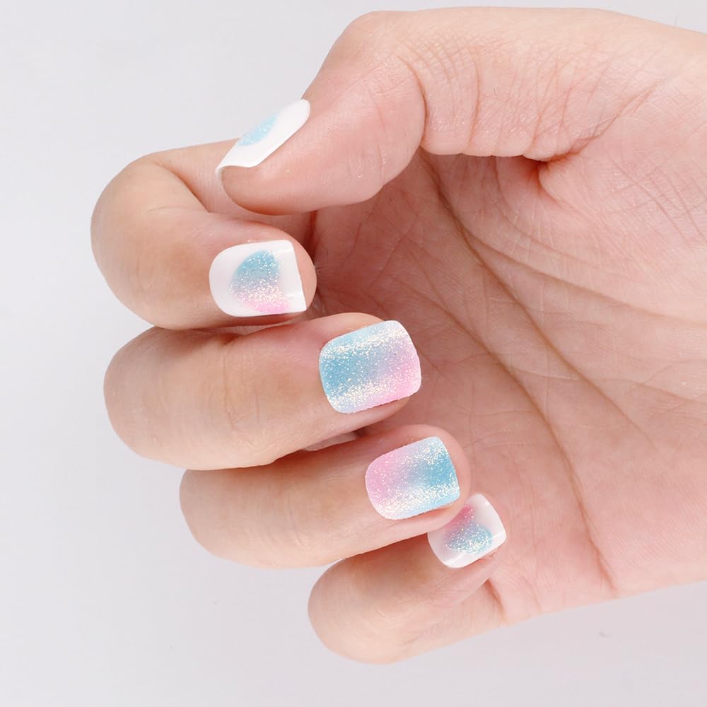 Kawyehu Kids Press on Nails Children Fake Nails Artificial Nail Tips Adhesive Full Cover Short False Fingernails for Girls Kids Nail Decoration (