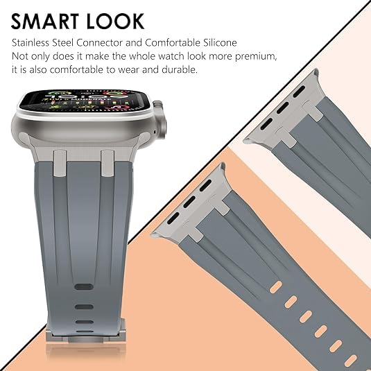 Image of Compatible Apple Ultra Watch Band 49mm 45mm 44mm 42mm Liquid Silicone Design Strap with Stainless Steel Adapter for iWatch SE Series 9 8 7 6 5 4 3 2 and Ultra for Men and Women