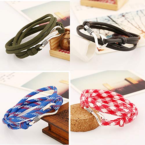 Jbniuay 6PCS Armband Set Geflochtene Armbänder für Männer Frauen Angelhaken Verstellbar Armbänder Navy Seil String Bettelarmband Leder Herren Damen Unisex - 6