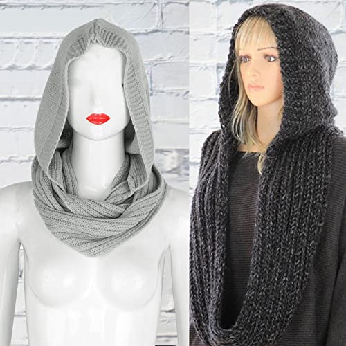 Thereisno Women Winter Crochet Knit Hood for Infinity Scarf Outdoor Windproof Warm Long Shawl Wrap Solid Color Earflap Hat Neck Wa Hoodie Scarf3