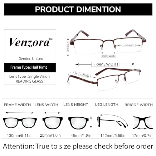 Image of Half Rim Reading Glass for Men and Women | Lightweight Rectangular Design | Scratch-Resistant Lens | Soft Silicone & Adjustable Nose Pads | Suitable for All Face Types