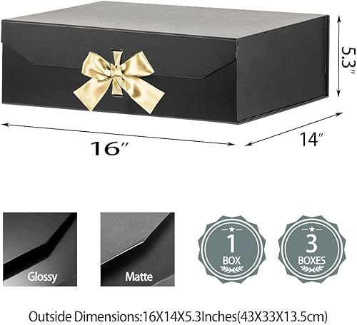 Miniatura 3 de Cajas de regalo negras extragrandes con cinta de 16 x 14 x 5.3 pulgadas, cajas de regalo con tapa, cierre magnético, cajas de propuesta de padrino,