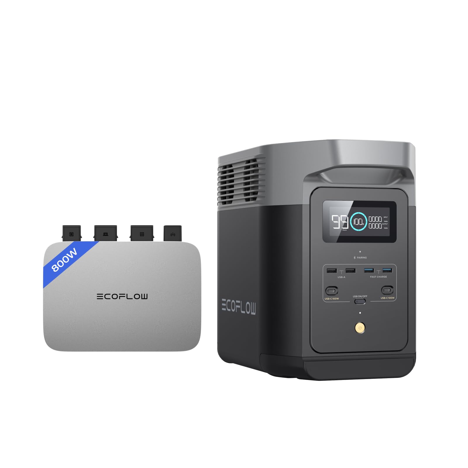 EF ECOFLOW PowerStream Balkonkraftwerk, 0% VAT 800W WLAN netzgekoppelter Mikrowechselrichter, 1kWh Delta 2 tragbare Powerstation, Energieverbrauchssteuerung, App-Steuerung