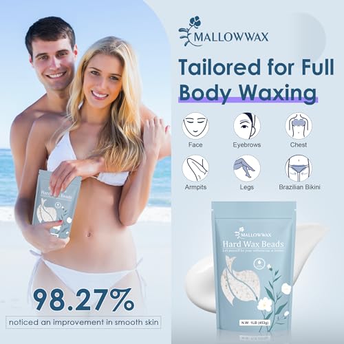 Image of Mallowwax Hard Wax Beads - Wax for All-Purpose Hair Removal - Full Body Waxing Solution - Ideal for Sensitive Skin, All Hair Types, Men & Women