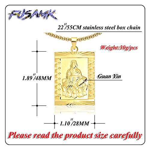 Fashion Plated 18K Gold Buddha Dog Tag Pendant Guan Yin Necklace,22" Box Chain2