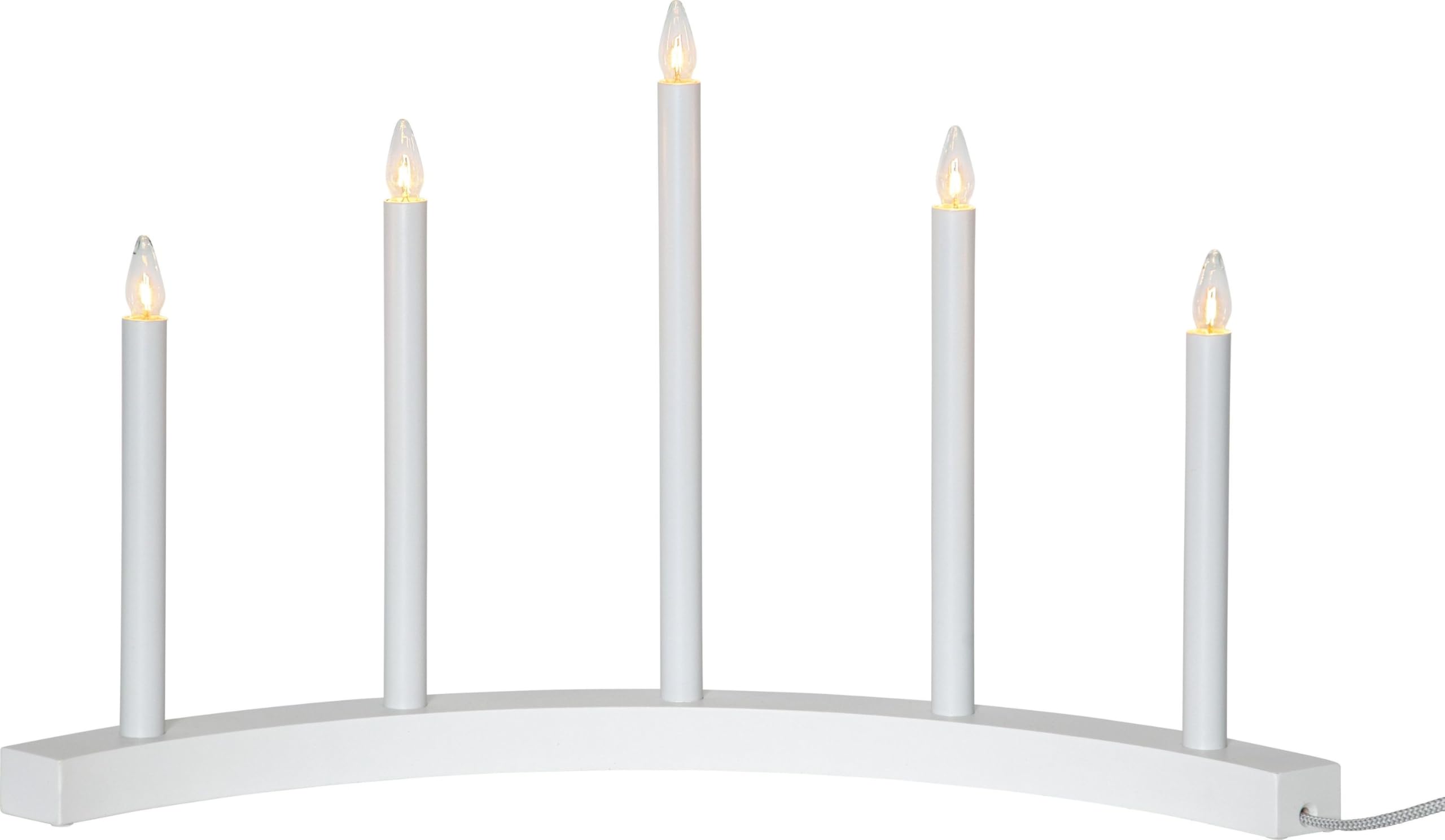 Star Trading Fensterleuchter 'Accent' 5-flammig, Elektrischer Schwibbogen Weihnachten, Holz & Metall Weiß, ca. 10 x 31 cm, Adventsleuchter Kerzenbrücke Fenster