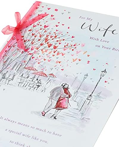 UK Greetings Wife Birthday Card, Birthday Card from Husband to Wife, Birthday Card for Her with Sentimental Verse, Illustrated Birthday Card with Ribbon