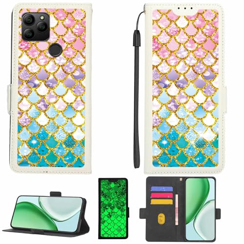 Kinetijy Case Compatible for General Mobile Gm 21 Phone Case Flip Cover [with Tempered Glass Screen Protector][RFID Blocking][Gold Glitter+Luminous] LPT-YL
