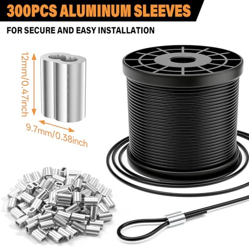 CELYND Black Vinyl Coated Cable - 304 Stainless Steel Wire Rope 1/16 Inch Overmolded to 3/32 Inch for Outdoor Hanging DIY Projects String Lights Trellis Clothesline 1000ft by CELYND - Image 6