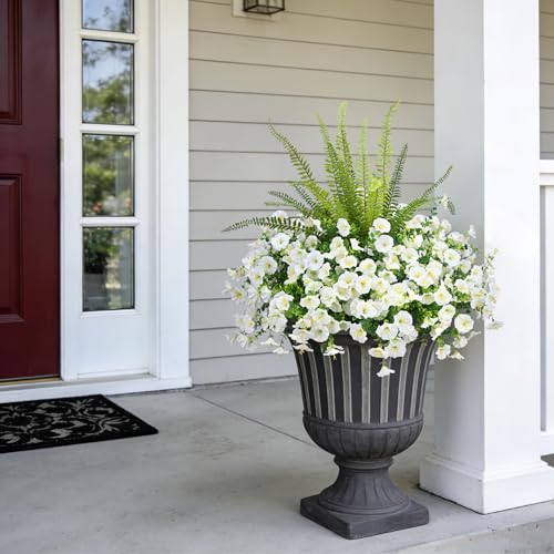 Hrobek Artificial Flowers for Outdoors Faux Plants Outside Indoor,UV Resistant Silk Fake Morning Glory Tall Ferns for Home Patio Garden Back Yard Front Porch Decor Spring Summer(13 Bunches,White)
