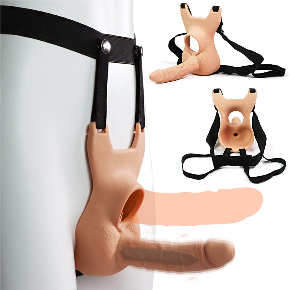 SM Elektrischer Hohler Umschnalldildo Vibratoren mit 10 Vibrationsmodi Strap-on Dildos Analvibrator Analplug Masturbator mit Vibro Ei Bullet Sexspielzeug für Frauen Manner Paar (Hautfarbe:M)