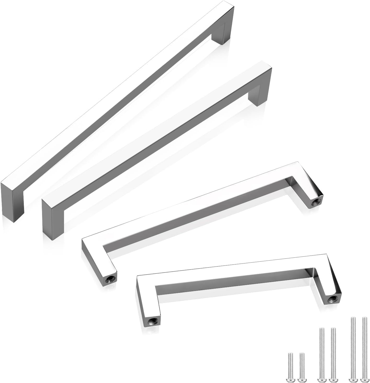 10 Pack Polished Chrome Cabinet Handles 3-3/4 Inch Hole Center Chrome Cabinet Pulls, Square Drawer Pulls Solid Dresser Handles Cabinet Hardware