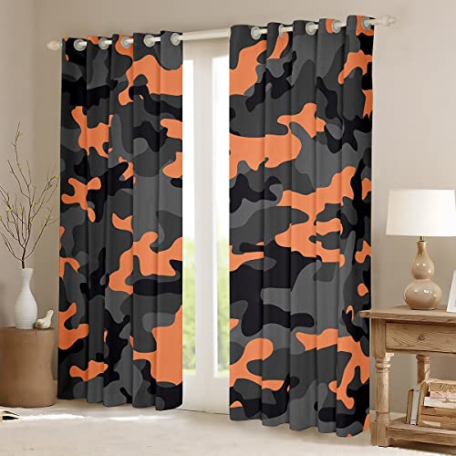 Feelyou Army Camouflage Window Curtains For Bedroom Living Room Teens Camo Curtains Kids Boys Girls Colorful Decor Window Drapes Orange Black Grey Window Treatments,42 X 63 Inches,2 Panels #TOP1