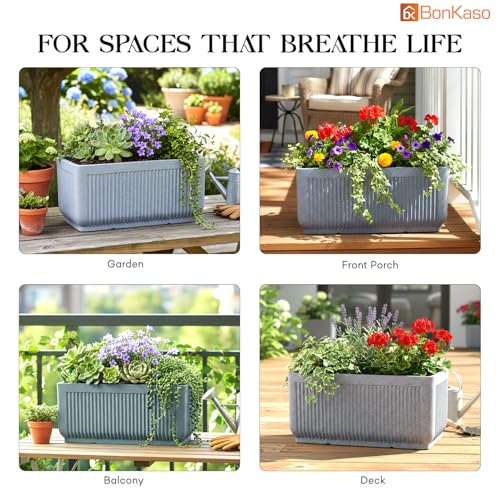 Image of BonKaso 24 Inch Window Planter for Indoor & Outdoor | Heavy Duty Durable Polymer Flower Pot Gamla | Lightweight Rectangular Modern Planter for Balcony, Terrace, Living Room & Office Decor (Light Grey)