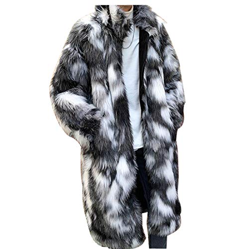 HZCX FASHION Men's Fluffy Faux Fur Coat Long Thicken Soft Cotton Overcoat