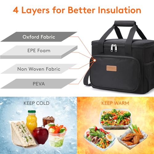 Lifewit 15L (24 Cans) Insulated Lunch Bag, Cooler Bag for Lunch/Work/School/Beach/Picnic (Black) - 2