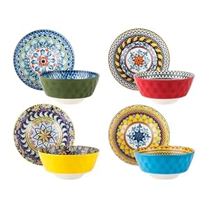 Ceramic Soup Cereal Bowls Set of 4 25 Oz Colorful Serving Bowls for Kitchen Porcelain Bowls for Cereal Pasta Salad Dishwasher Microwave Safe Bohemian Style
