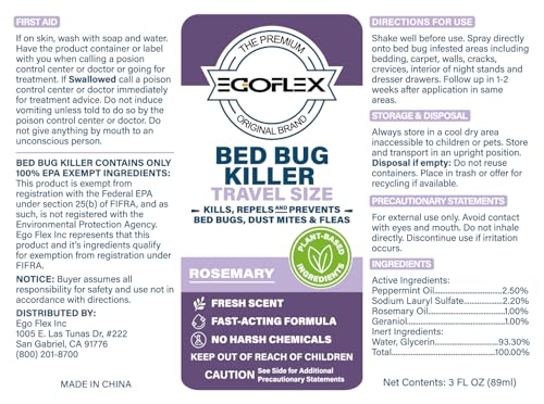 Image of 3-Pack Bed Bug Killer Spray - Travel Size TSA Approved - Repels Bed Bugs, Dust Mites, Lice & Fleas with Natural Essential Oils - Travel Essentials for Women - 3 Fl Oz