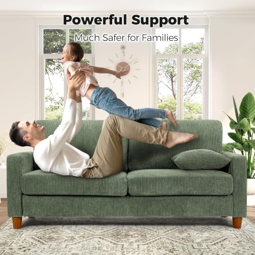 Image of Kidirect 70in L Shaped Couch, Modular Sofa No Tool Assembly, Comfy Sectional Couches for Living Room 21in Deeper Seats, Corduroy Sofas for Living Room with 2 Pillows, Loveseat Sofa Set, Green Couch